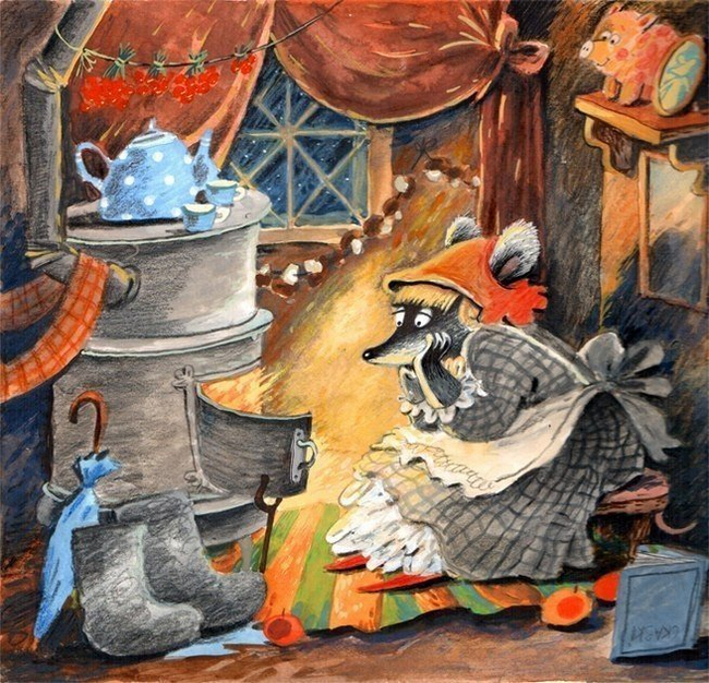 Fabulous illustrations by Diana Lapshina - Art, Illustrations, Milota, Animals, Hedgehog, Badger, Raccoon, cat, Longpost