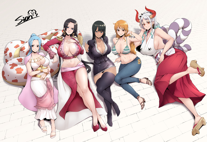  One Piece , Anime Art, , One Piece, Nefertari Vivi, Boa Hancock, Nico Robin, Nami, Yamato (One Piece)