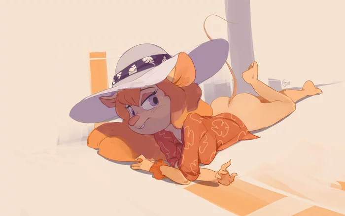 Sunbathes - NSFW, Art, Hand-drawn erotica, Cartoons, Chip and Dale, Gadget hackwrench, Furry, Furry art, Furry mouse, Furotica female, Edtropolis