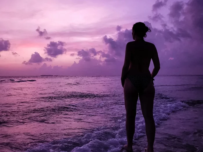 Sunset - My, The photo, Sea, Sunset, Girls, Maldives