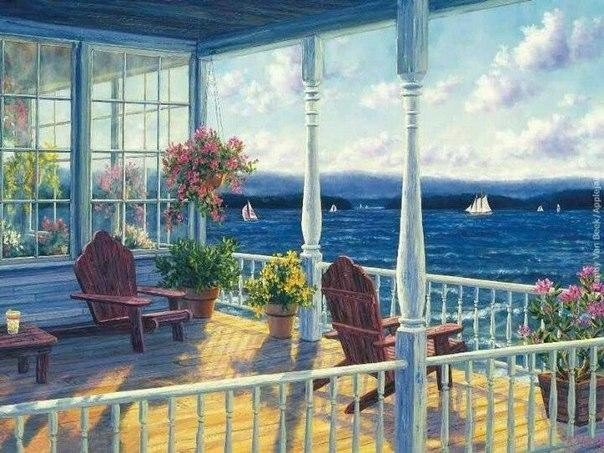 Views from Randy Van Beek - Art, View from the window, Painting, Flowers, The mountains, Sea, Terrace, Winter, Landscape, Longpost