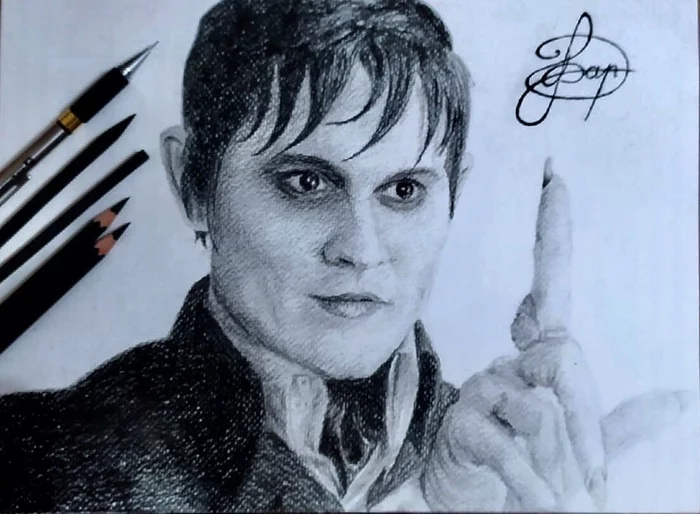 - Johnny Depp as Barnabas Collins - My, Johnny Depp, Portrait, Graphics, Hobby, Movies, Art, Charcoal drawing, Pencil drawing, Characters (edit), Painting, Drawing