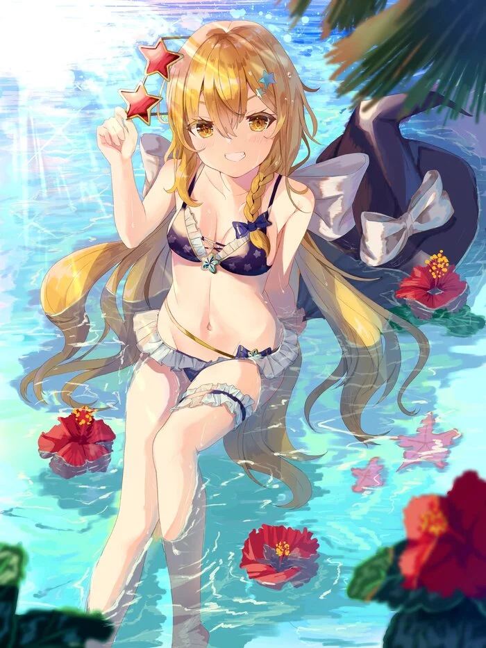 Kirisame marisa - NSFW, Touhou, Kirisame marisa, Anime, Anime art, Swimsuit, Boobs, Hand-drawn erotica, Erotic, Mugicho