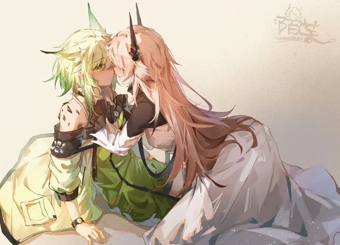 Kal'tsit & Theresa - Аниме, Anime Art, Arknights, Kaltsit, Theresa (Arknights), Animal Ears, Yuri