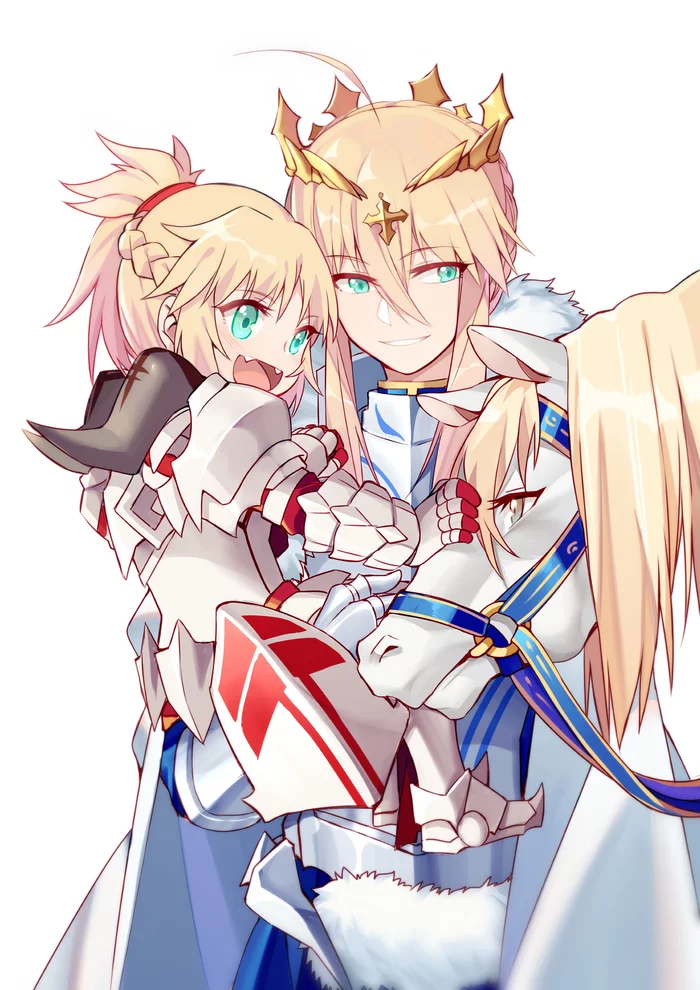 Батя и сын - Аниме, Anime Art, Fate, Fate Grand Order, Mordred, Artoria pendragon lancer, Artoria Pendragon, Yorukun, Длиннопост