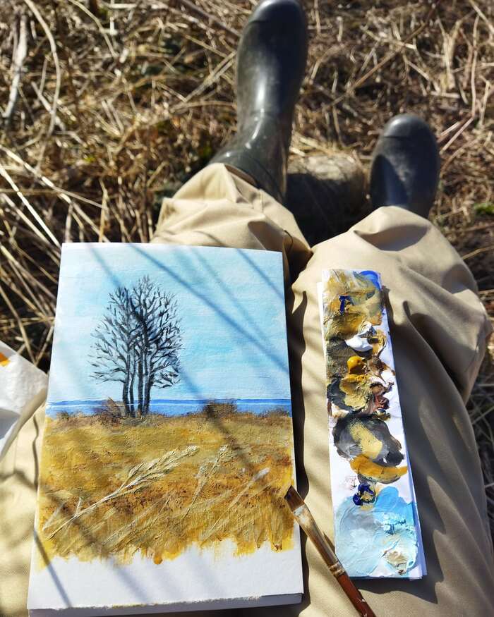 First strokes of the brush) - My, Painting, Acrylic, Plein air, Beginner artist, Painting, Nature, Spring, Longpost