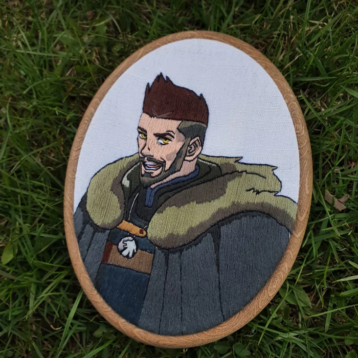 Vesemir. The Witcher: A Wolf's Nightmare - My, Witcher, Vesemir, The Witcher: Nightmare of the Wolf, Netflix, Embroidery, Satin stitch embroidery, Needlework, Handmade, Needlework without process, Art, Creation, Anime, Longpost
