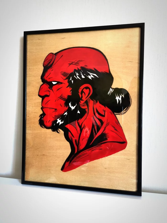 Woodburning - My, With your own hands, Pyrography, Art, Hellboy, Acrylic, Needlework with process, Friday tag is mine, Painting, Longpost