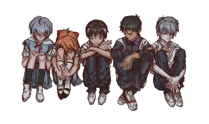 Kids - Anime, Anime art, Evangelion, Rei ayanami, Asuka langley, Shinji Ikari, Nagisa Kaworu, Longpost