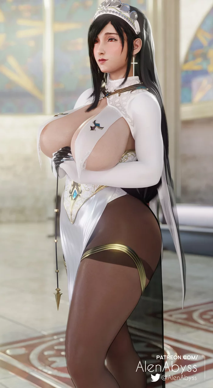 High Priestess Tifa ~ - NSFW, Арт, Рисованная эротика, Игры, Final Fantasy, Final Fantasy VII, Tifa Lockhart, Сиськи, Жрица, 3D, Колготки