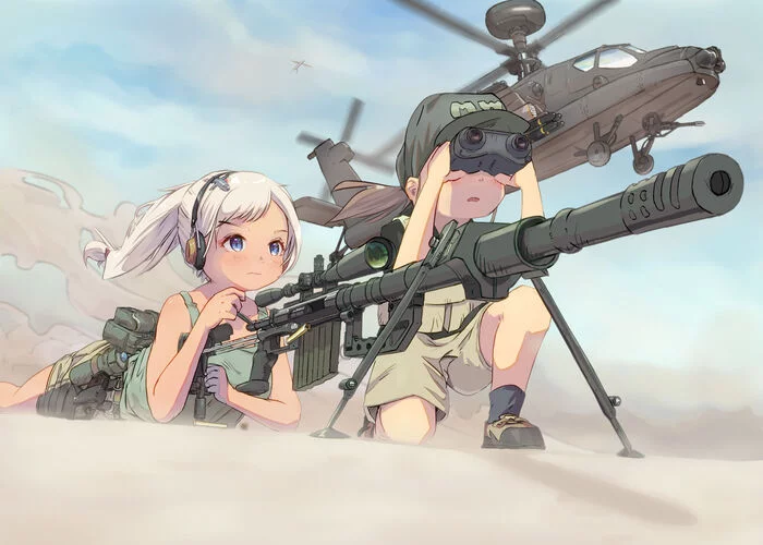Post without topic - Anime art, Original character, Pixiv, Sniper rifle, Longpost, Anime