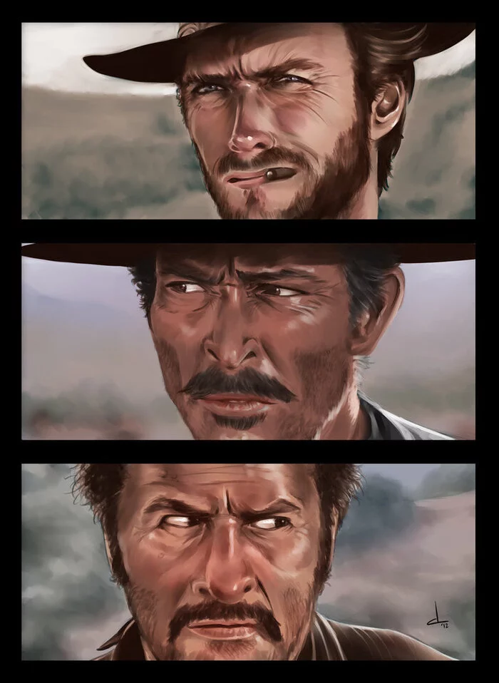 Western good bad evil - Усы, Longpost, Art, Good bad evil, Clint Eastwood