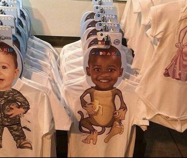 Marketers clearly knew something. - T-shirt, Monkey, Black people, Children, Racism, Humor, Black humor, Repeat