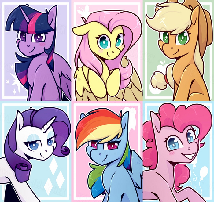 Mane 6 My Little Pony, Twilight Sparkle, Fluttershy, Rainbow Dash, Rarity, Pinkie Pie, Applejack