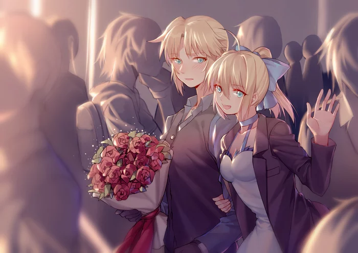 Muzzle and Lilka - Anime, Anime art, Fate, Fate grand order, Mordred, Saber lily, Yuri, Yorukun, Longpost