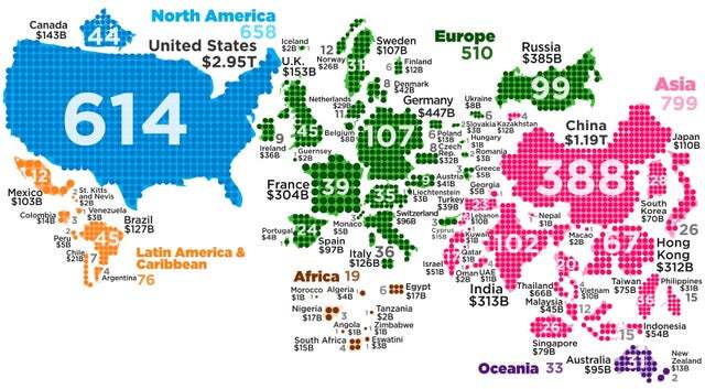 Map of dollar billionaires - Billionaires, Reddit, Infographics