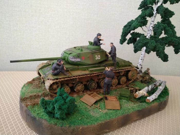 After battle - My, Kv-85, Modeling, The Great Patriotic War, Diorama, BTT, Longpost