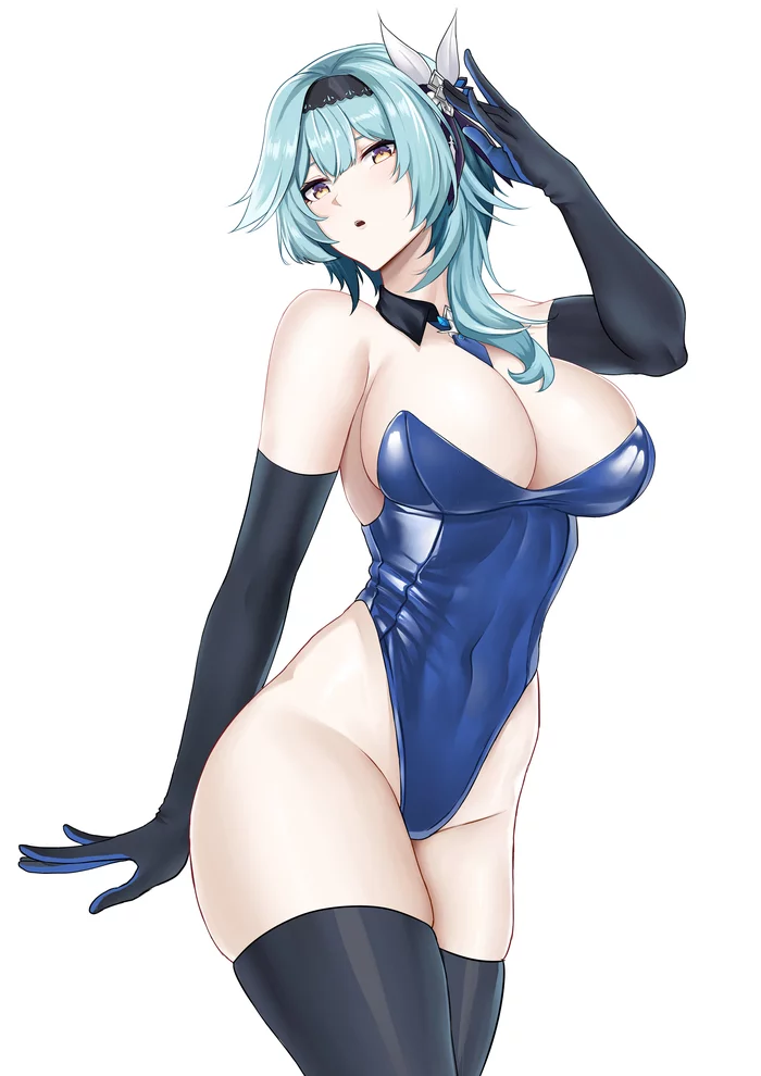 Eula - NSFW, Genshin impact, Eula (Genshin Impact), Art, Girls, Games, Anime, Anime art, Bunnysuit, Stockings, Boobs, Hand-drawn erotica, Longpost