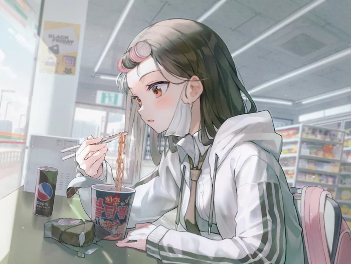 ramen - Anime, Anime art, Original character, Girls, Food, Ramen