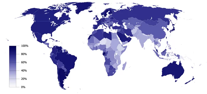 Уровень урбанизации по странам мира - Карты, Урбанизация