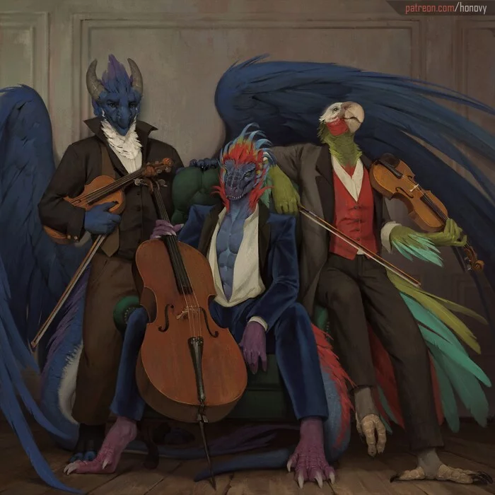 Trio Menagerie - Furry, Honovy, Furry dragon, Furry Bird, Art, Musicians