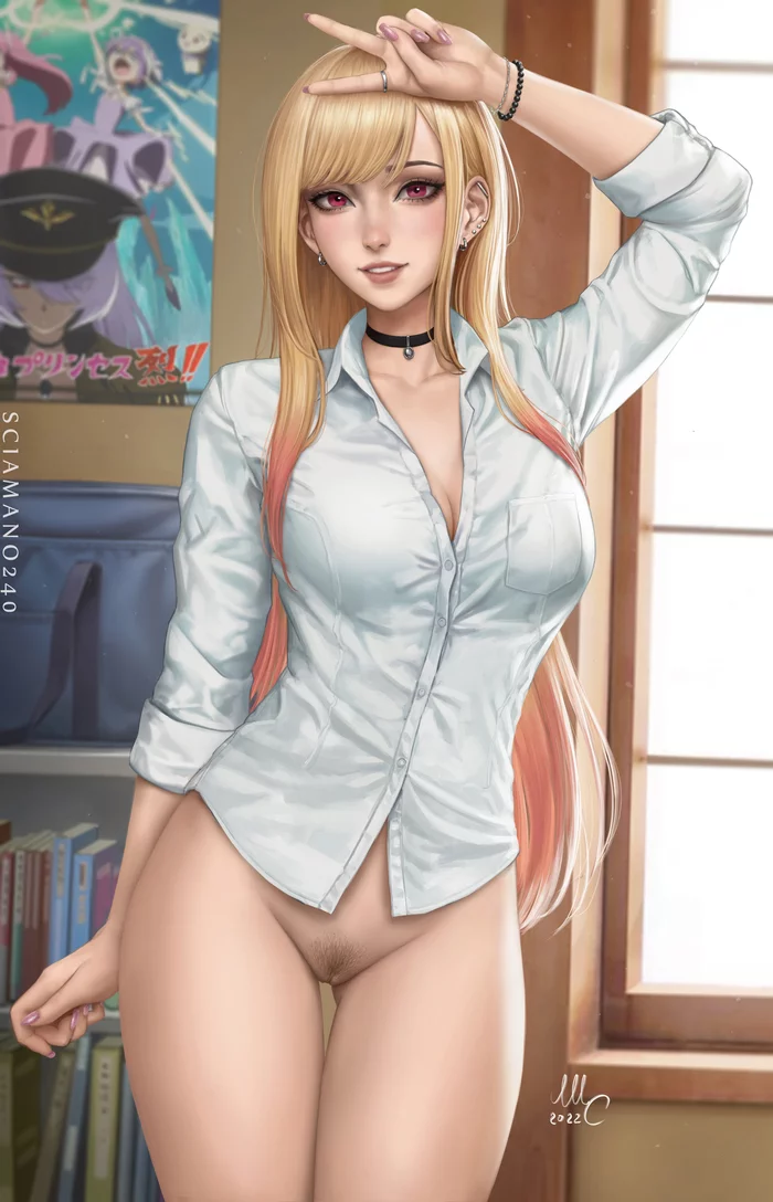 Marin (дополнение) - NSFW, Арт, Аниме, Anime Art, Sono Bisque Doll wa Koi wo Suru, Marin Kitagawa, Девушки, Эротика, Рисованная эротика, Без белья, Чулки, Сиськи, Обнаженка, Лобок, Половые губы, Волосы на лобке, Чокер, Пирсинг, Гяру, Sciamano240, Длиннопост