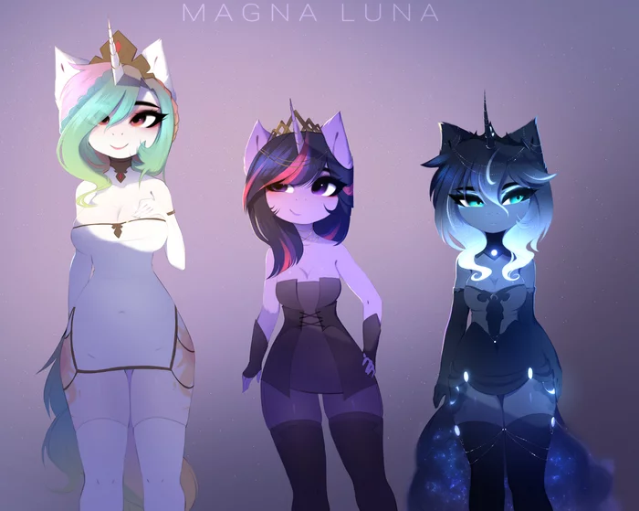 Принцессы в удивительно коротких платьях - My Little Pony, Princess Luna, Princess Celestia, Twilight sparkle, MLP Носочки, Magnaluna, Антро