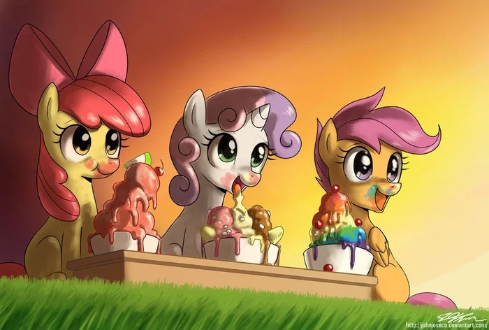 Here are the portions! - My little pony, Sweetie belle, Scootaloo, Applebloom, John joseco