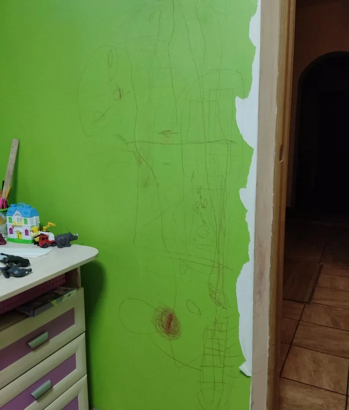 You will not be scolded for drawings on the wallpaper - My, Children, Wallpaper, Vandalism