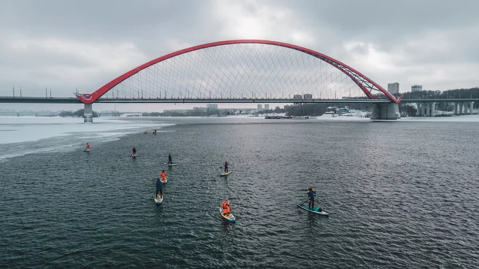 Зимний сапсёрфинг - Моё, Сапсерфинг, Новосибирск, Обь, Водные виды спорта, DJI, Длиннопост, Фотография, Аэросъемка