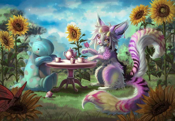 tea time - Furry feline, Furry cat, Furry, Art, Dinosaurs, Toys, Furry feral, Tea drinking