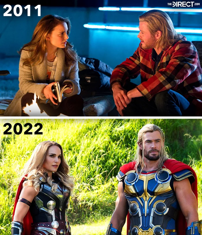 Thor and Jane Foster 11 years later - Marvel, Cinematic universe, Comics, Thor 4: Love and Thunder, Thor, Superheroes, Actors and actresses, Chris Hemsworth, Natalie Portman, Picture with text
