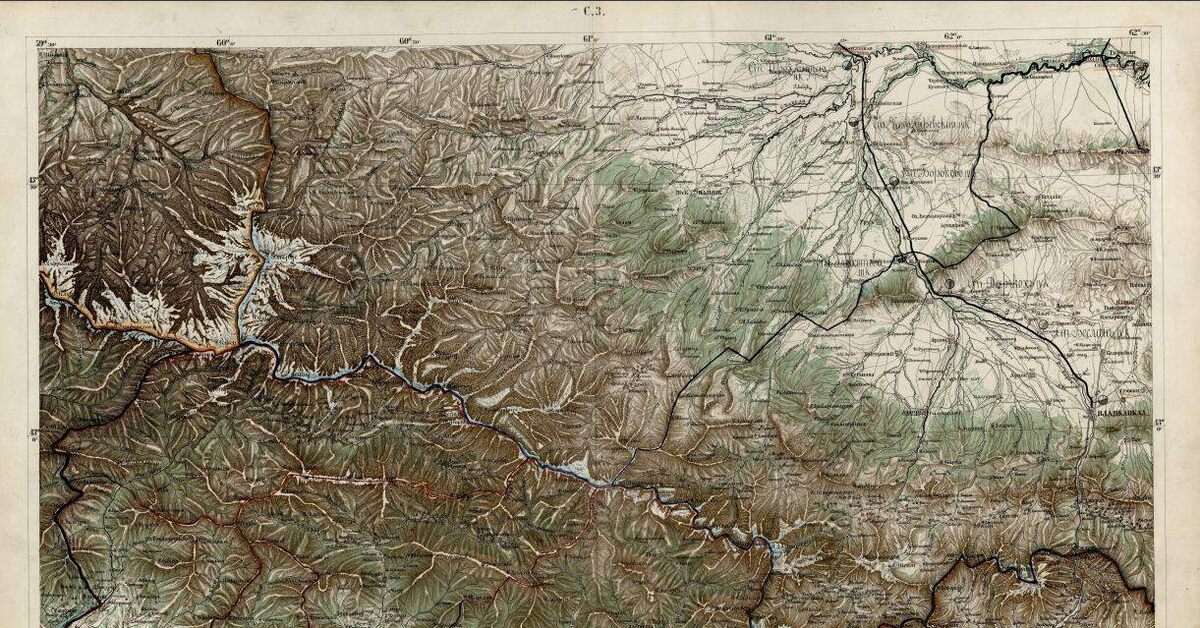 Военно топографическая пятиверстная карта кавказского края 1871 года