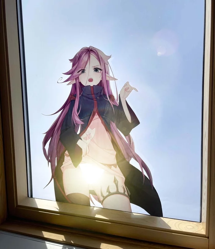Window decoration idea. The main thing is that the weather was not rainy ... - My, Anime memes, Anime, Virtual youtuber, Memes, Pantsu, Loli, Youtuber, Anime art, Anime