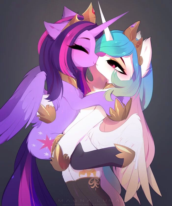 Любовь принцесс - My Little Pony, Арт, Princess Celestia, Twilight sparkle, Magnaluna