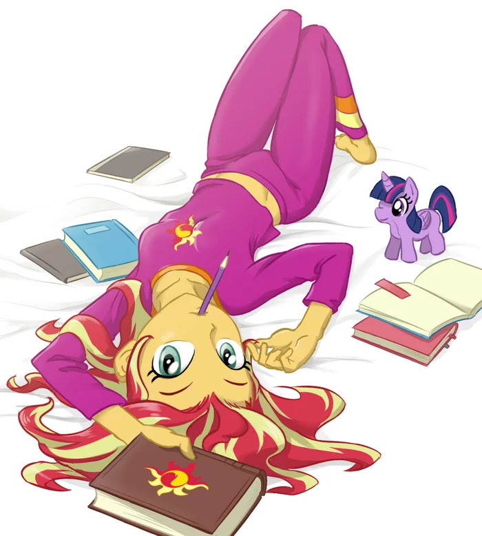 Bacon on the bed - My little pony, Art, Sunset shimmer, Ta-Na, Equestria girls