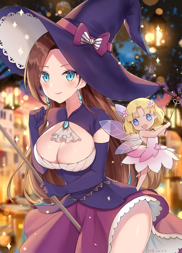 Wicked Witch and Heroic Fairy - Anime art, Anime, Girls, Drawing, Pixiv, Bakarina, Catarina Claes, Maria Campbell, Witches, Fairy, Chibi, Witch's Broom, Pixie