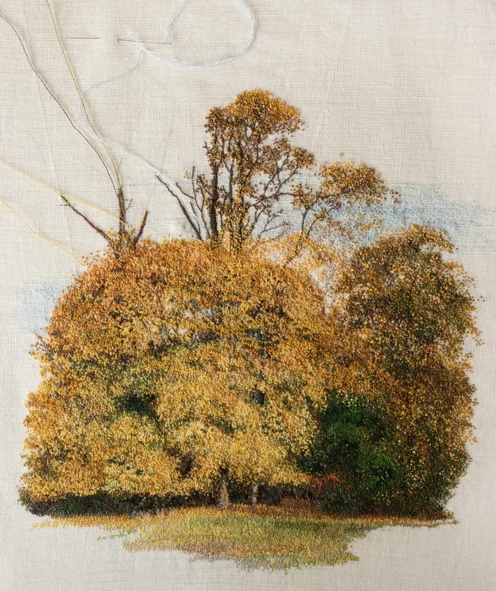 October in my city (current embroidery) - My, Embroidery, Autumn, With your own hands, Needlework