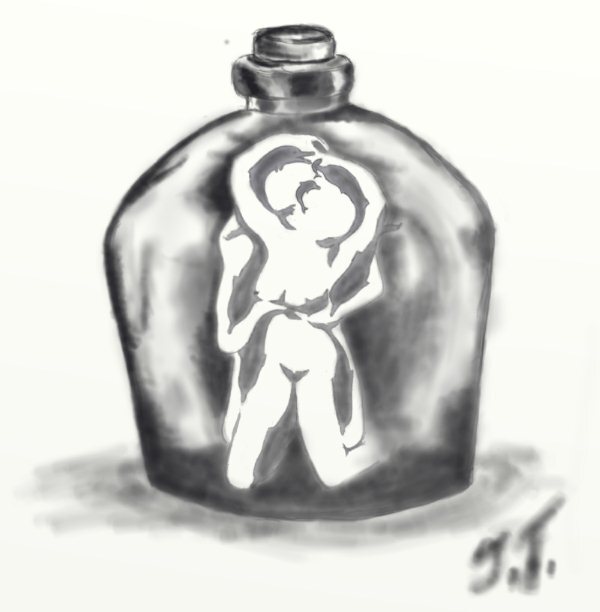 What is shown in the picture in the bottle? - Test, Dolphin