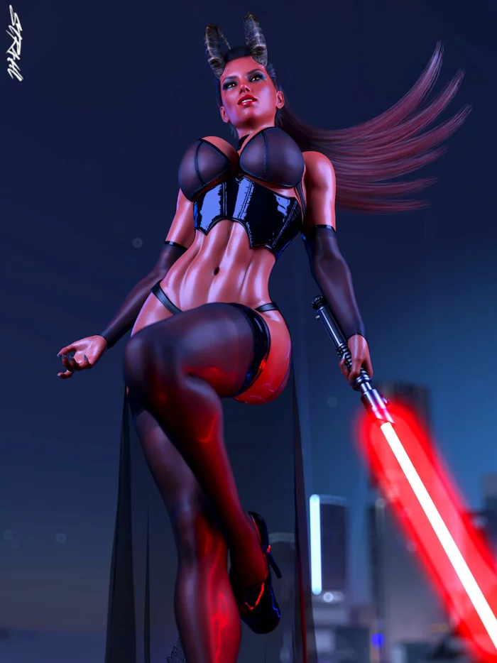 Sith succubus - Girls, Strong girl, Art, 3D, Str4hl, Sith, Star Wars, Succubus, Stockings, Fitonyashka, Press, Sports girls, Muscleart, Longpost