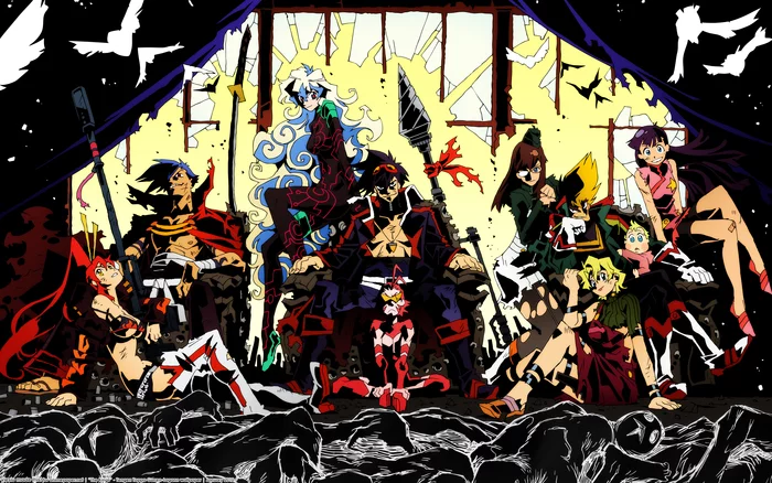 yoko littner, simon, kamina, viral, kittan bachika, and 1 more (tengen  toppa gurren lagann)