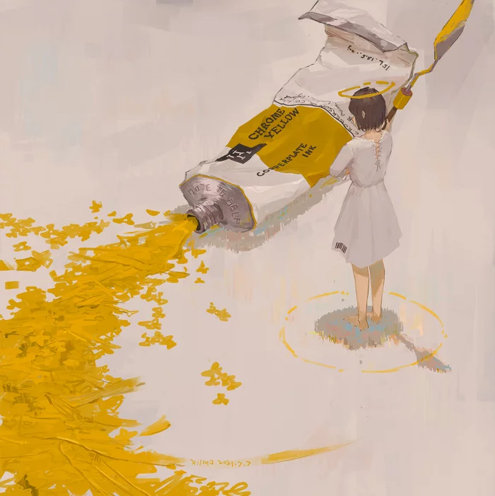 Copperplate ink - Anime, Anime art, Art, Original character, Yellow, Paints