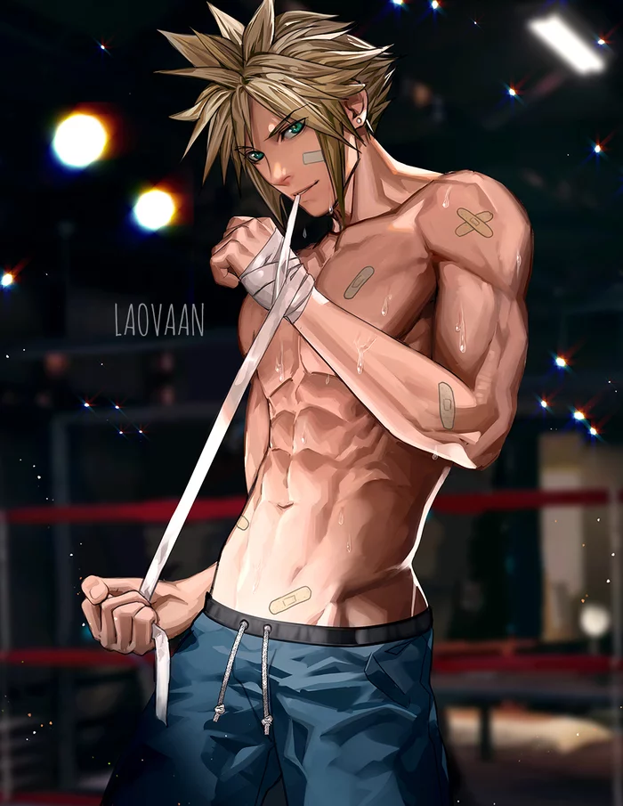 Cloud strife in the gym by laovaan - NSFW, Laovaan, Anime art, Biesenen, Cloud Strife, Final fantasy vii, Anime