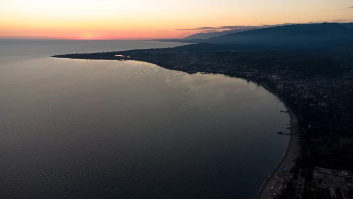 Abkhazia. - My, Black Sea, Abkhazia, Sukhum, DJI mini 2, Summer, Sunset, Evening, Clouds, The mountains, Longpost