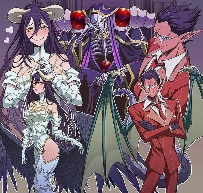 Loyal Guardians - Art, Anime, Anime art, Overlord, Ainz ooal gown, Albedo, Demiurge, Succubus, Girl with Horns, Demon