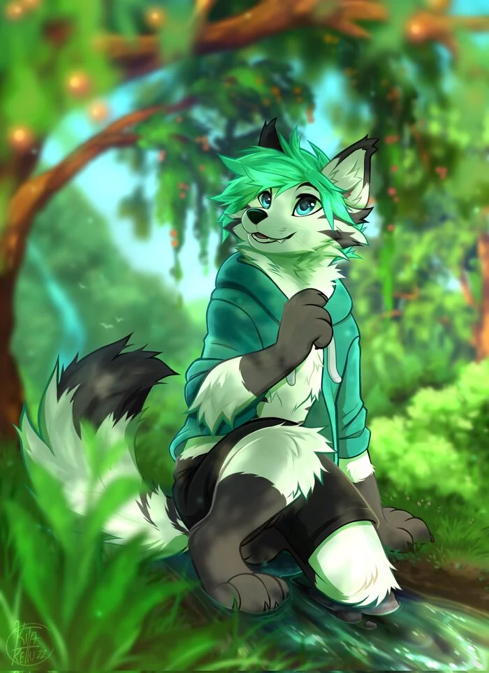 Green - Фурри, Furry Canine, Furry Fox, Kitakettu, Арт, Furry Art