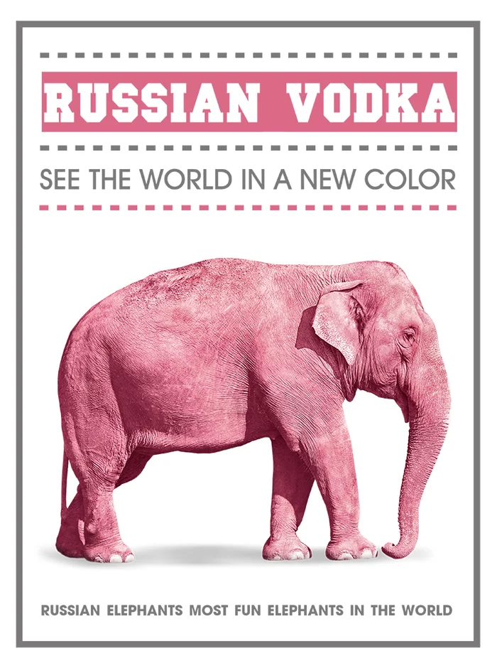 The shortest history of Russia - My, Humor, Digital drawing, Vodka, Elephants, Pink Elephant, Russia, Politics, Beverages, Print