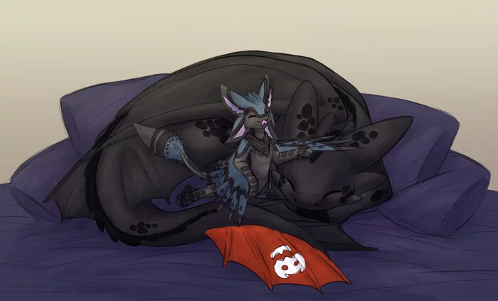 Toothless embrace - Art, Furry, Furry art, Avali, How to train your dragon, Toothless, The Dragon