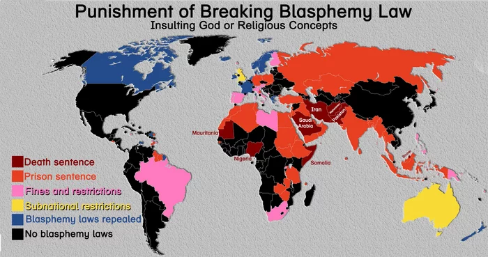 God will punish - Blasphemy, Insulting the feelings of believers, Legislation, World map, The death penalty, Religion