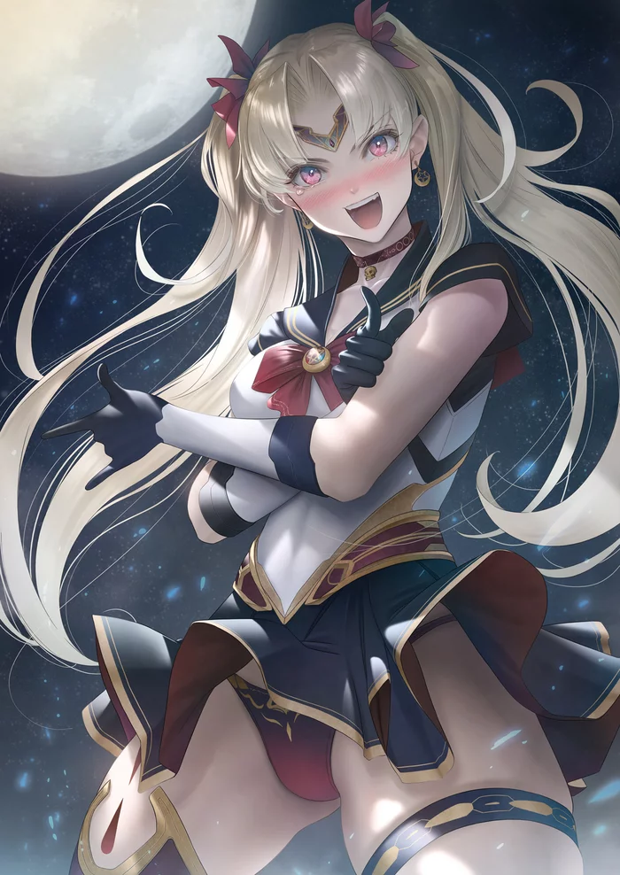 Sailor Ereshkigal - NSFW, Imizu, Art, Anime, Anime art, Hand-drawn erotica, Fate, Fate grand order, Ereshkigal, Crossover, Sailor Moon, Booty, Pantsu, Longpost